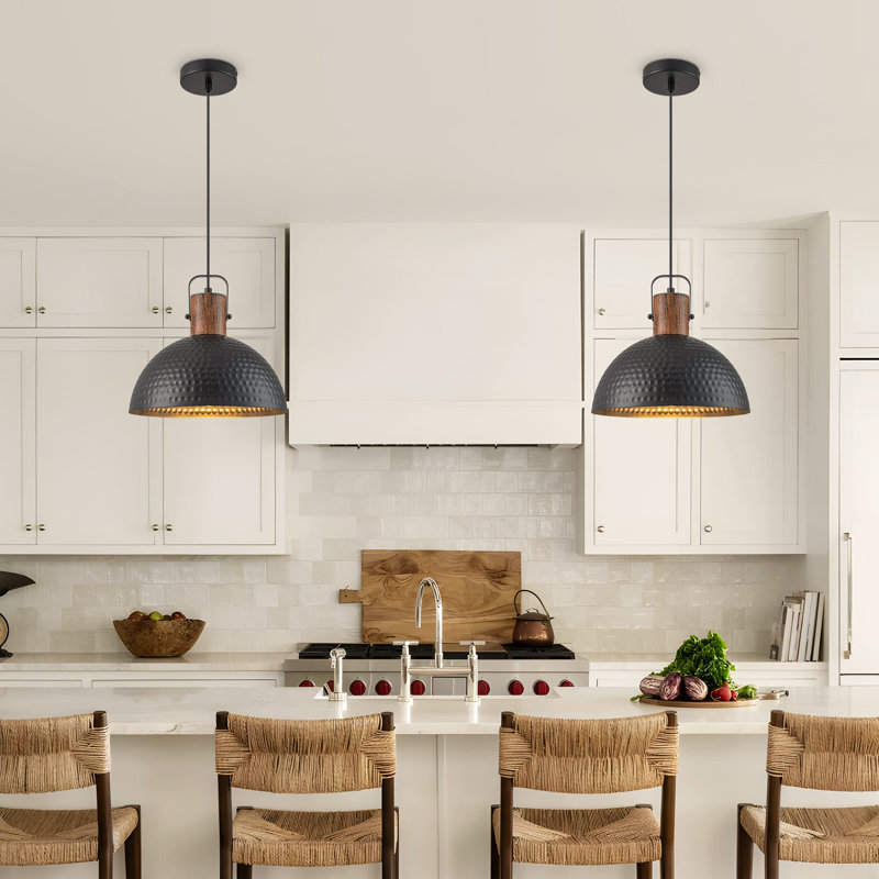 Kensaku 1-Light 11.81" Dimmable Dome Hammered Single Pendant Light, Black