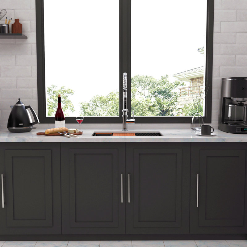 Gunmetal Black Workstation Kitchen Sink - Single Bowl Workstation Undermount Kitchen Sink 16 Gauge Stainless Steel