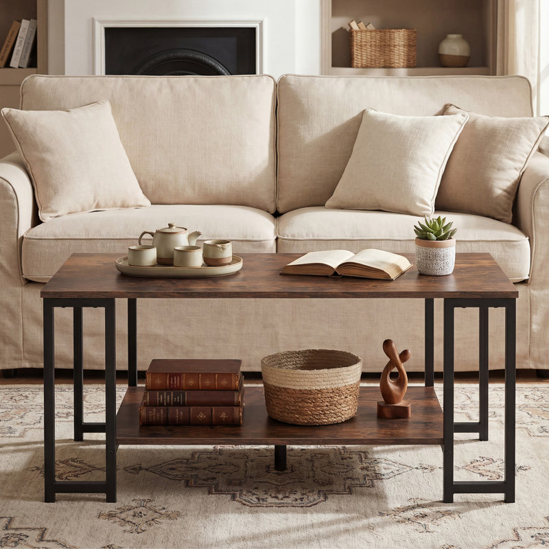 Coffee Table, Brown Top/Black Base