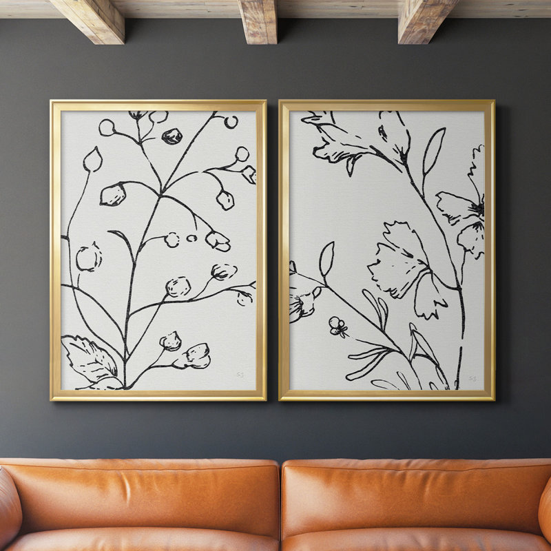 Croquis botanique I, toile encadrée de qualité supérieure - prête à être accrochée, Or, H 42,5 po x l 61 po x P 1,25 po
