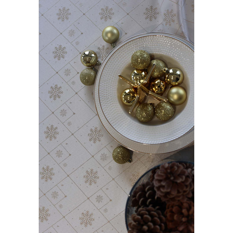 Snowflake Tablecloth, Beige/Gold, 59" L x 59" W