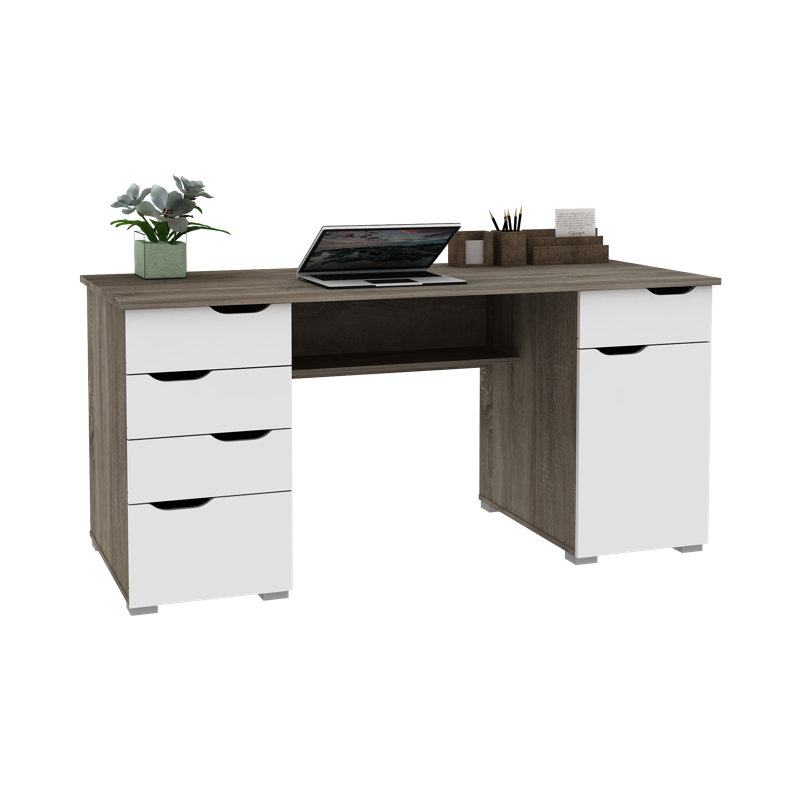 Truett Executive Desk, Dark Oak/White