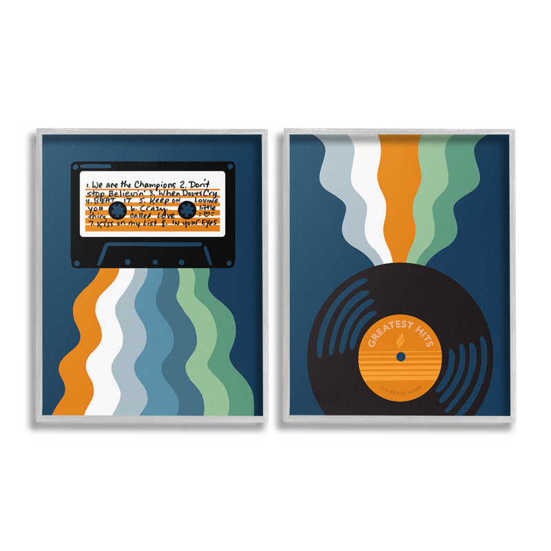 "Retro Music With Stripes" par Laura Marr - 2 pièces, Giclée encadrée noir minuit, H 24 po x l 30 po