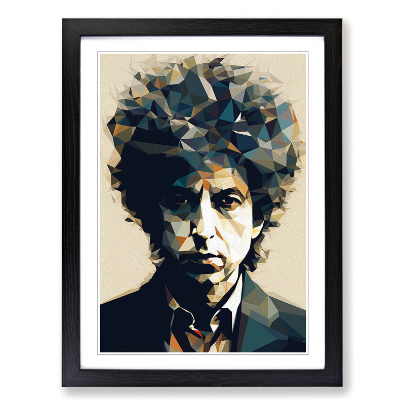 XYZ-FRM-V1223-147 Bob Dylan Geometric - Single Picture Frame Print on Wood, Black Framed, 46cm H x 34cm W x 2cm D