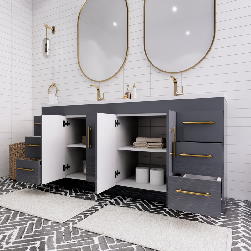 Spring 72" Double Bathroom Vanity Set, Gloss Gray