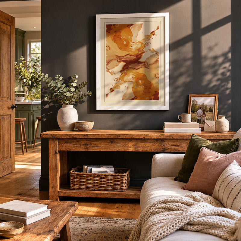 Earth Flow Abstract - Framed Print, A3 - 42.0 x 29.7 cm, White