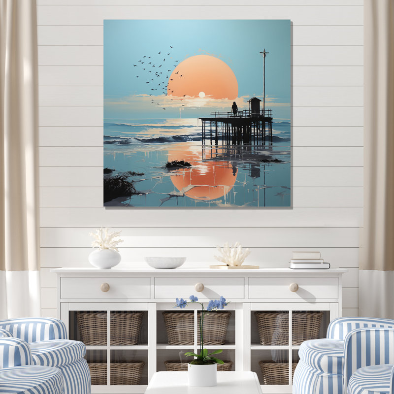 Pier Lone Pier Papercut II - Nautical & Beach Canvas Art Print, H 30 po x l 30 po x P 1 po, Toile tendue