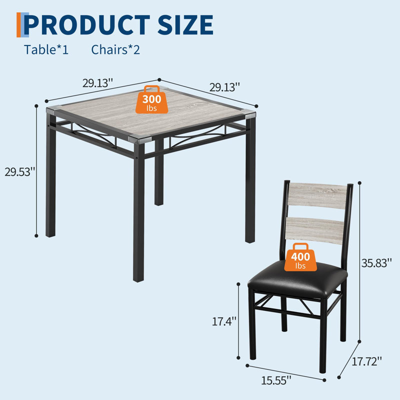 Ensemble de table de salle à manger pour 2, table de cuisine 3 pièces avec 2 chaises rembourrées et protecteurs de coin, ensemble de salle à manger compact pour petit appartement, cuisine ou studio
