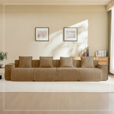Canapé modulaire sans siège à 4 places avec passepoil à bord français, aucun assemblage requis, canapé modulaire moderne à 4 places avec coussins décoratifs