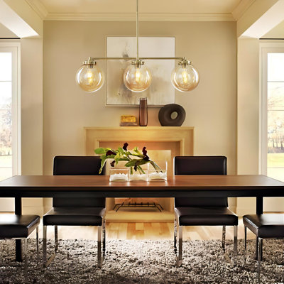 3-Light Modern Linear Amber Glass Globes Kitchen Pendant Light