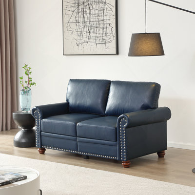 Causeuse confortable avec accoudoirs ronds et clous argentés, avec revêtement en similicuir et fonction de rangement pour la détente dans le salon