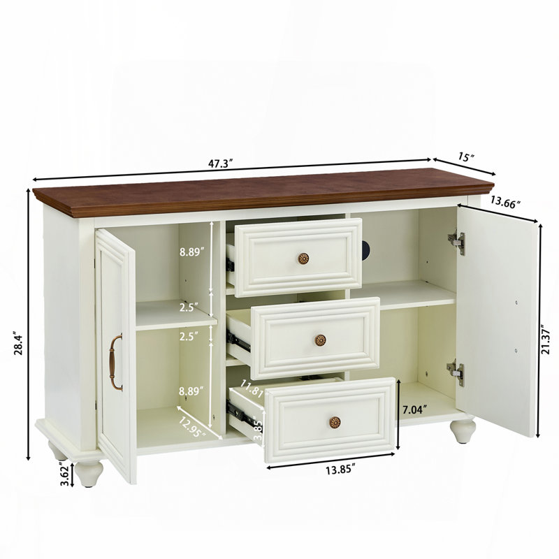 Buffet 47,3 "Mid Century, Brun / blanc