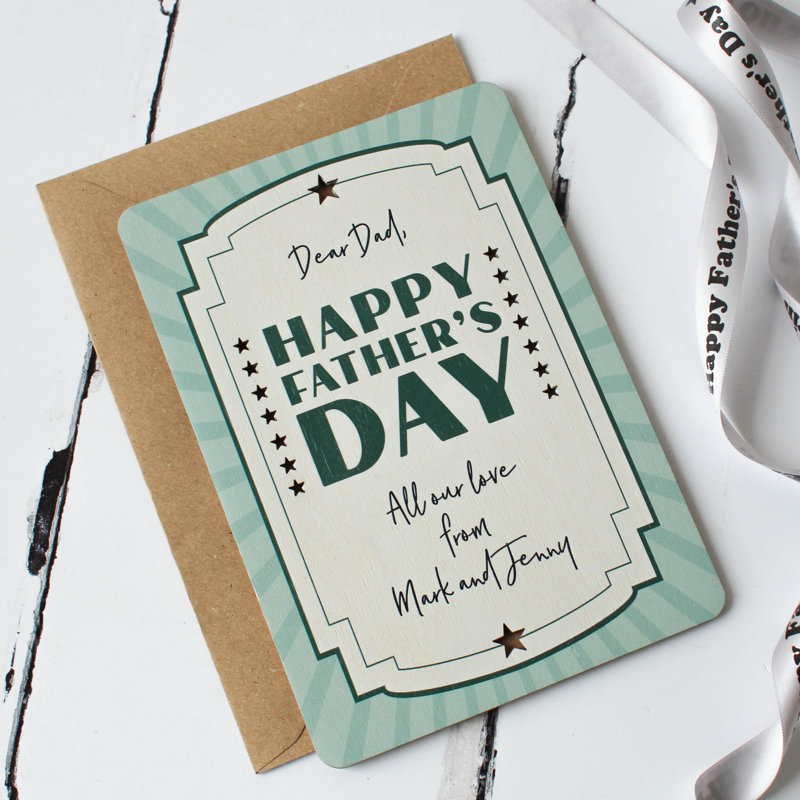 Irving Personalised Happy Fathers Day Wooden Keepsake Card, Yes