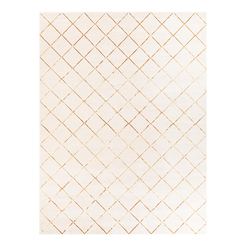 Tapis à carreaux blanc et doré Latitude Run® Nikica, Rectangle 10 pi x 13 pi 1 po