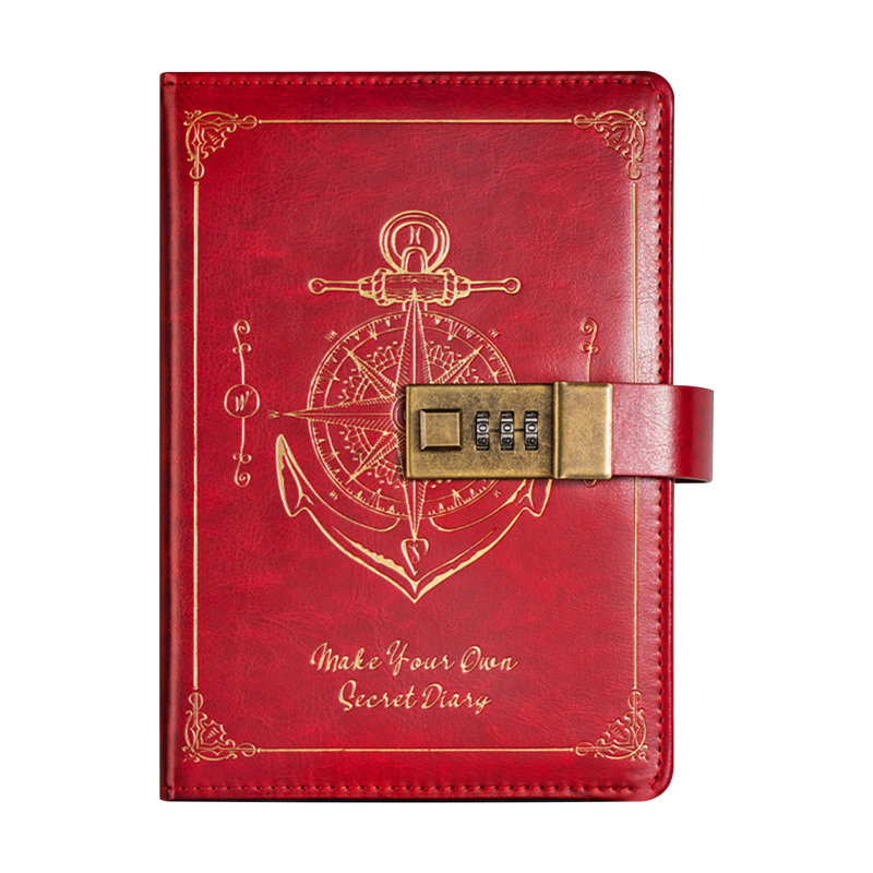 Retro codebook  Password Notebook With Lock B6 Leather Notebook Student High Appearance Diary Notebook Notes, D