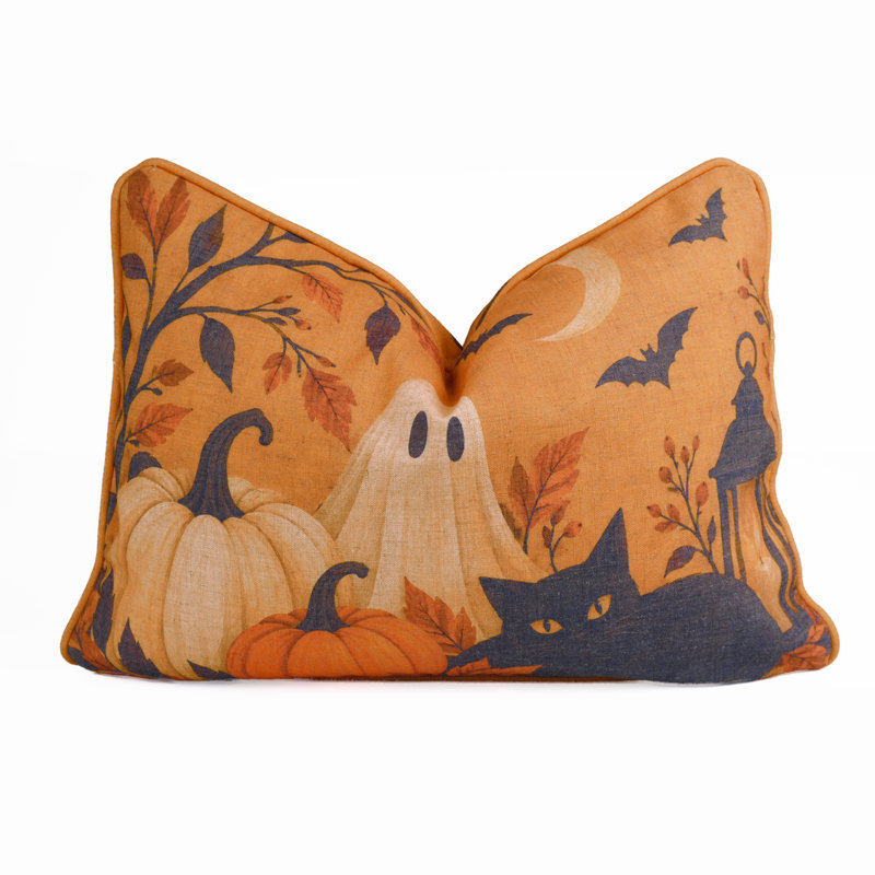 Housse de coussin décoratif Haunted Cat Halloween Linen, 14 po x 20 po