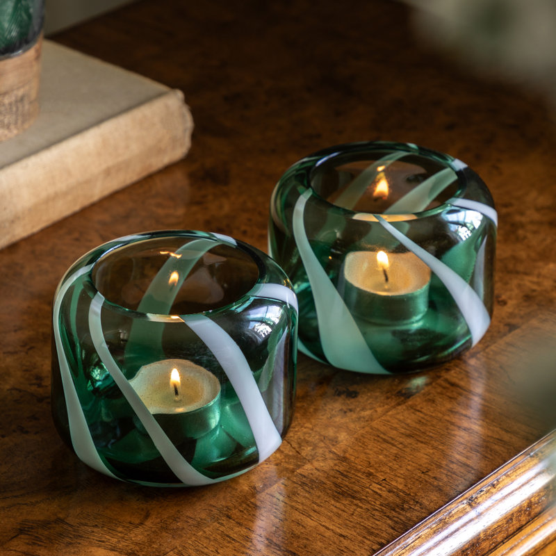 2 Piece Glass Tabletop Tealight Holder Set