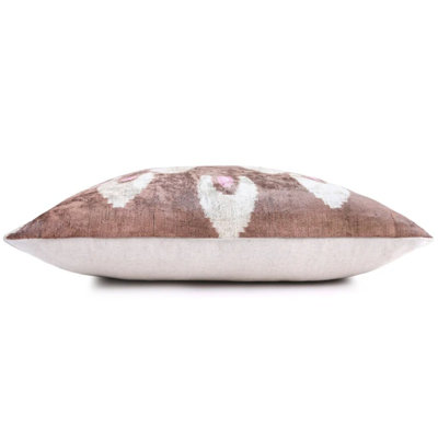 Handmade Brown Velvet Lumbar Pillow 16X24 – Ivory & Pink Arch Motif Designer Cushion