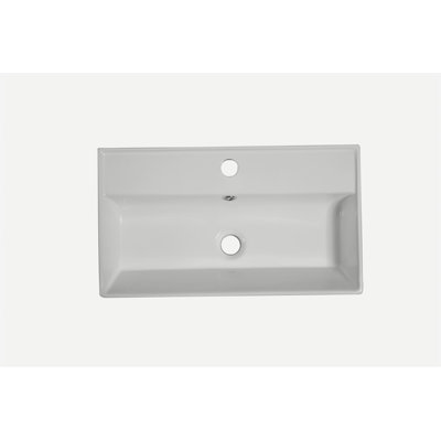 Le meuble-lavabo de salle de bain à tablette ouverte, avec auge en céramique et porte à fermeture douce, avec une armoire de rangement à tablette ouverte à droite, nécessite un assemblage