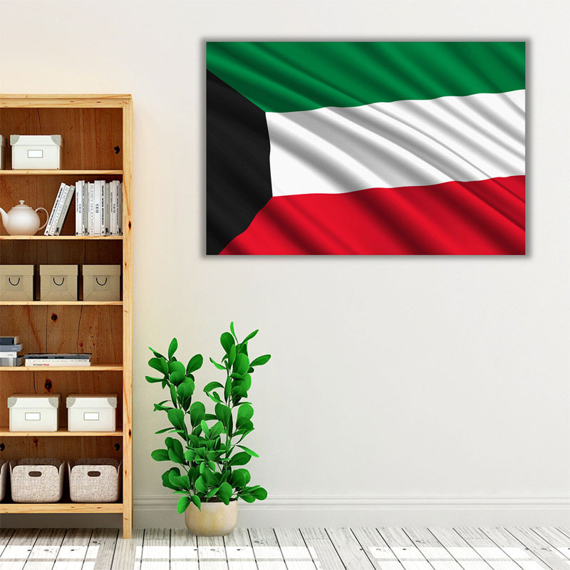 Drapeau du Koweit flottant - reproduction d'art sur toile, H 16 po x l 24 po