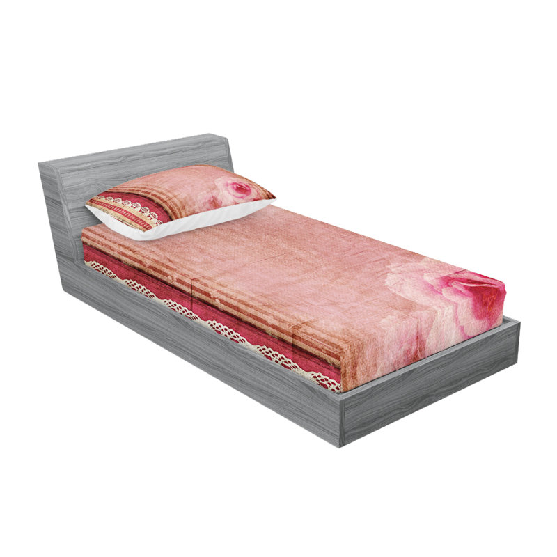 Ambesonne Shabby Flora Fitted Sheet & Pillow Sham Set, Multicolor, Twin Sheet Set + 1 Fitted Sheet + 2 Pillowcases