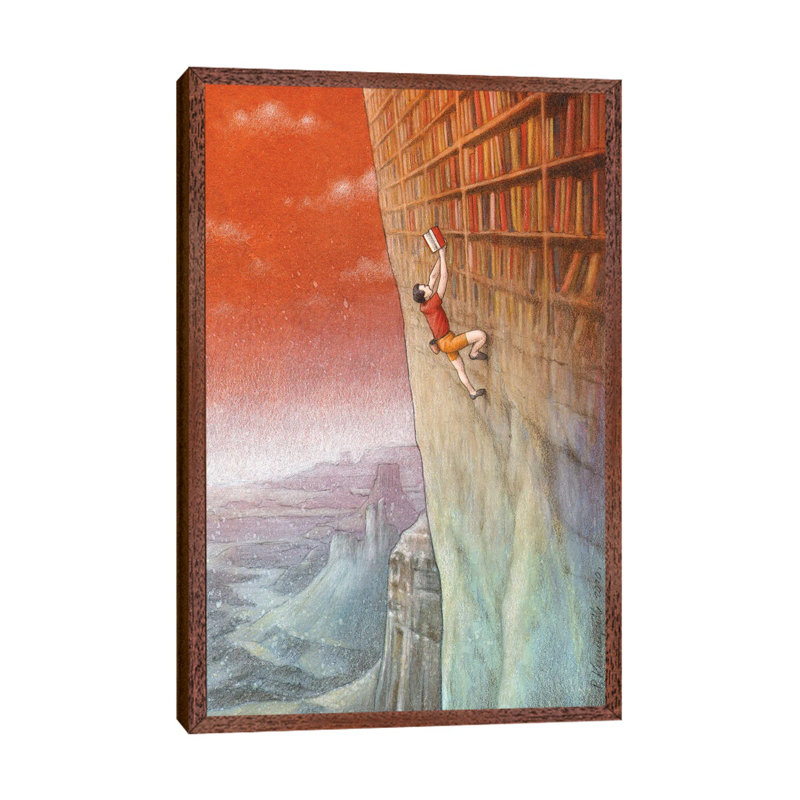 Climbing 1 Piece Painting on Canvas, 66.04 cm H x 45.72 cm W, Classic Brown Wood Framed