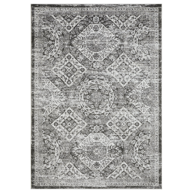 Tapis gris en polypropylène tissé à la main Ragheb Southwestern, Rectangle 9 pi 10 po x 12 pi 10 po