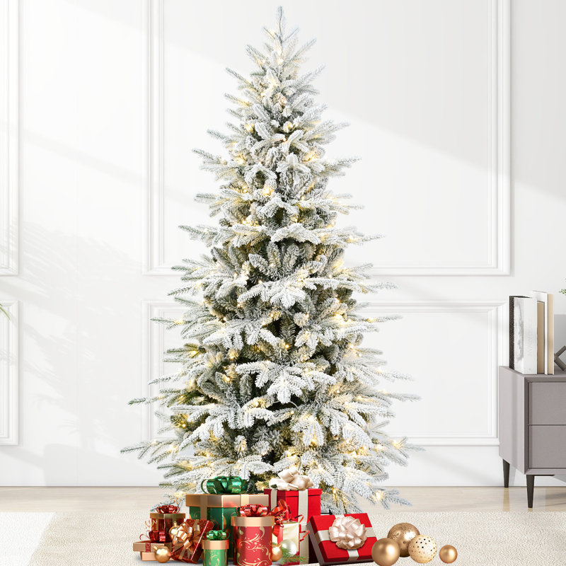 Arbre de Noël floqué deux couleurs, pointes de branches mixtes en PE et PVC, base en métal pliable, 5' H