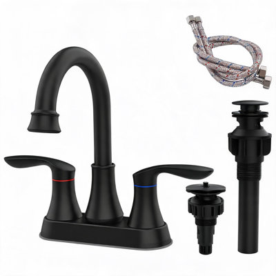 Robinet de lavabo de salle de bain en métal noir mat 6 pouces avec bec pivotant à arc haut 360 degrés et bonde escamotable
