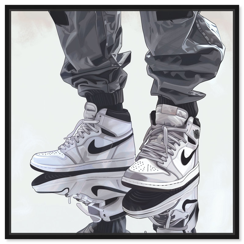 «Reflection Sneakers Man Cave» par Notoriart, H 13 po x l 13 po, Cadre noir