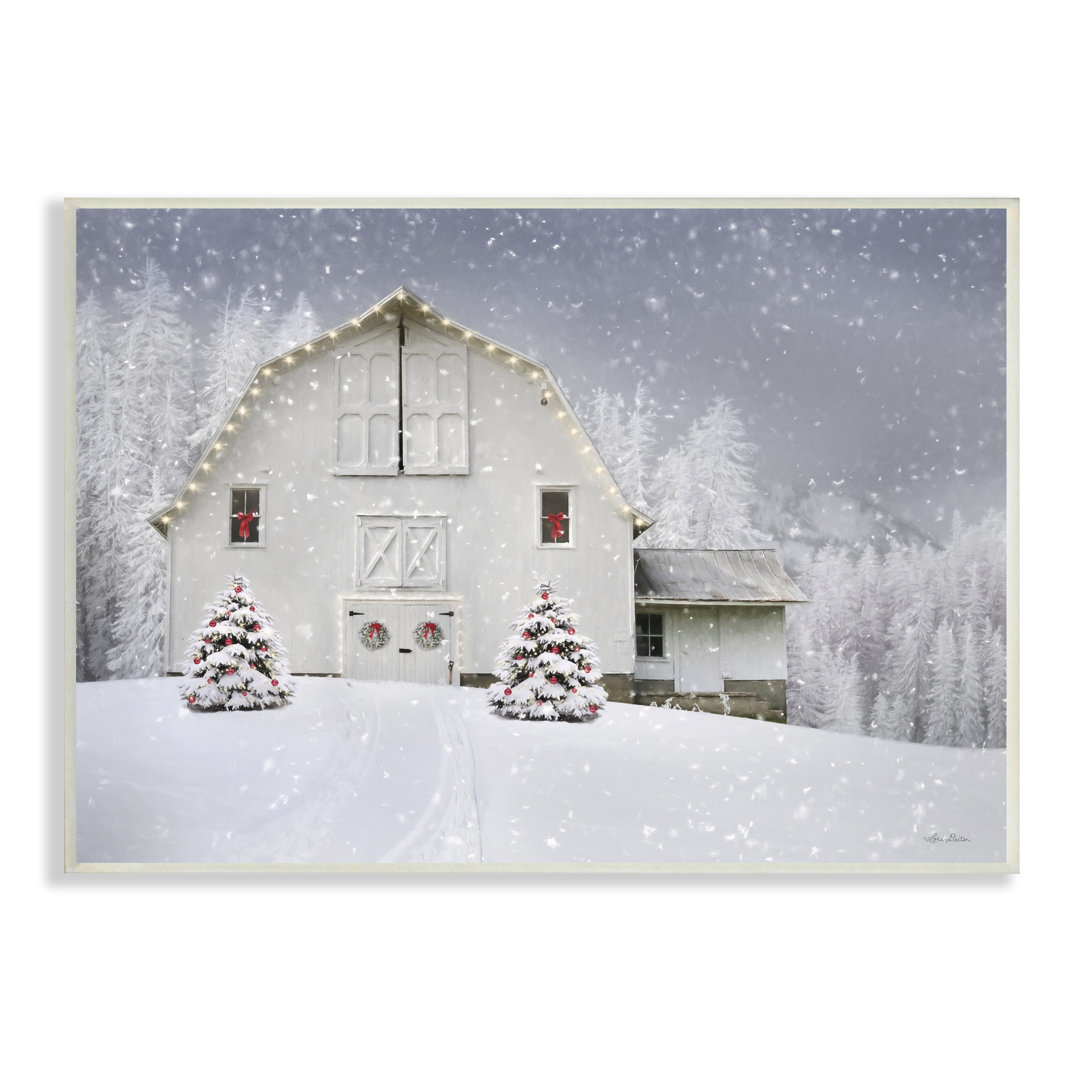 " White Winter Snowfield Barn Cozy Christmas Scenery " by Lori Deiter Stupell Industries 
