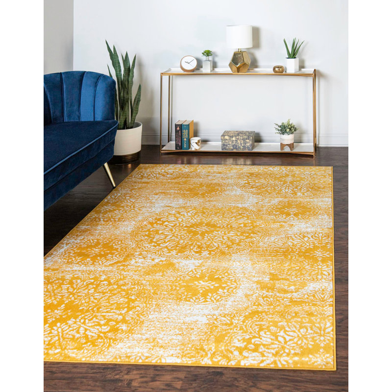 Brandt Floral Area Rug, Rectangle 9' x 12'2", Yellow 