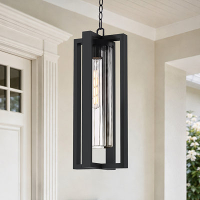 Luminaire suspendu d'extérieur 1 lumière H 22,3 po avec abat-jour en verre nervuré