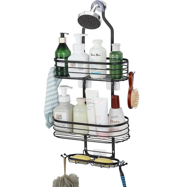 Over the Door 3 Tier Shower Caddy, Adjustable Hanging Organizer with Suction  Cup, Black 
