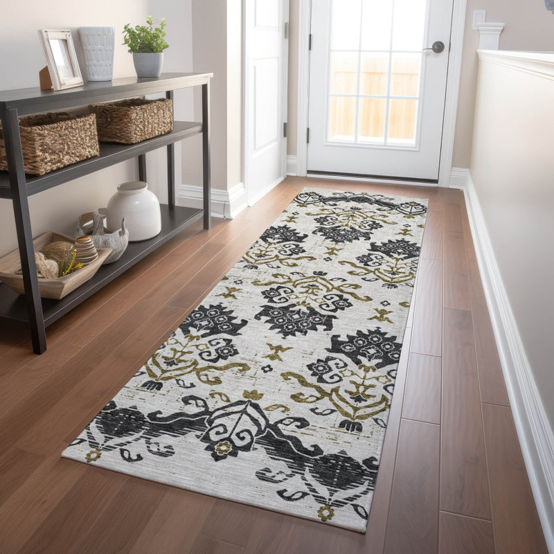 Premium Machine Washable Prisco Black Rug, Runner 2'3" x 7'6"