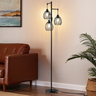  70'' Industrial  3-Light Dimmable Tree Floor Lamp with 3 Bulbs