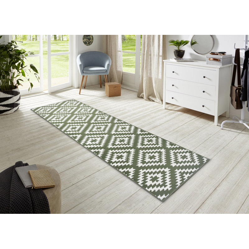 Flatweave Green Rug, Runner 80 x 300cm