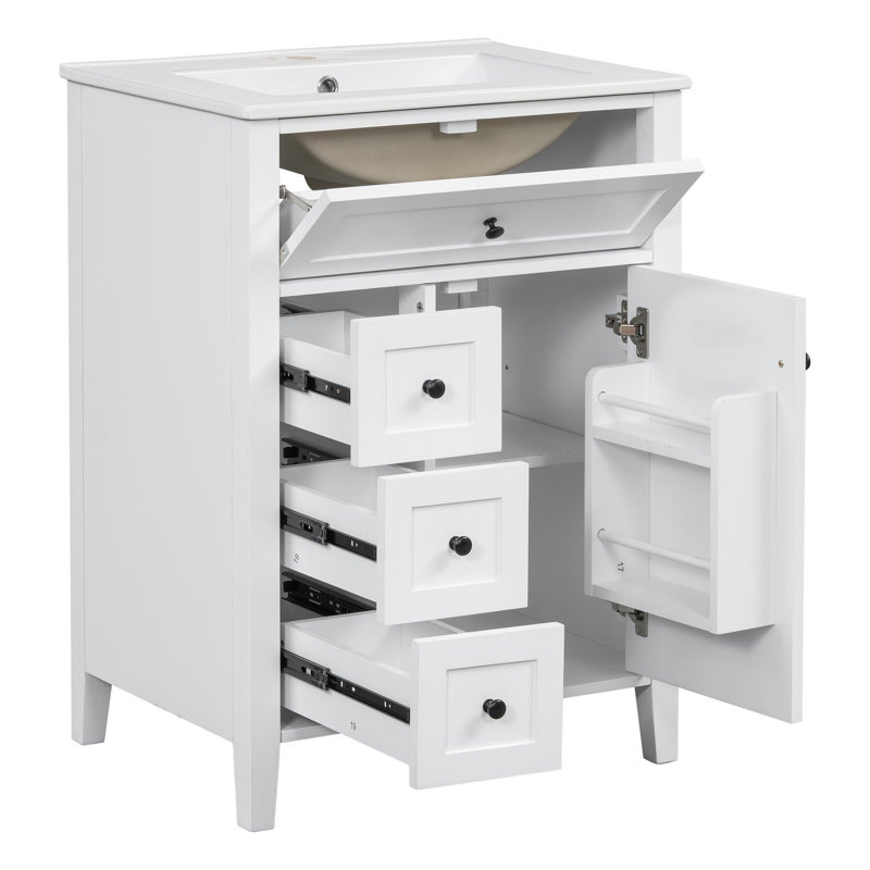 Meuble-lavabo de 24 po avec lavabo, 3 tiroirs et armoire, Blanc, 24"