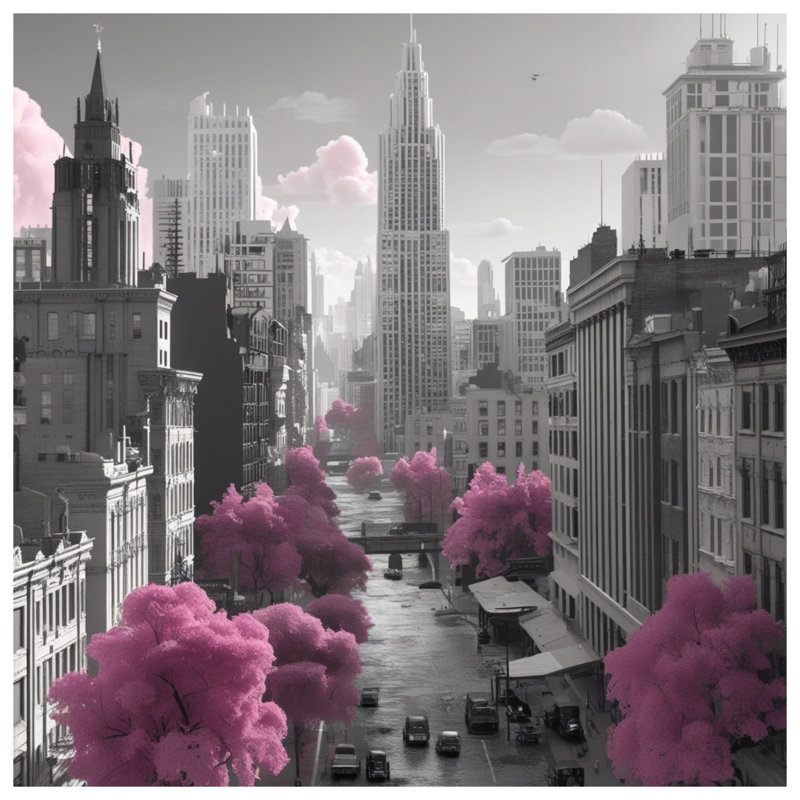 Tapisserie murale arbres roses - paysage urbain, 68 po H x 80 po L avec 4 œillets