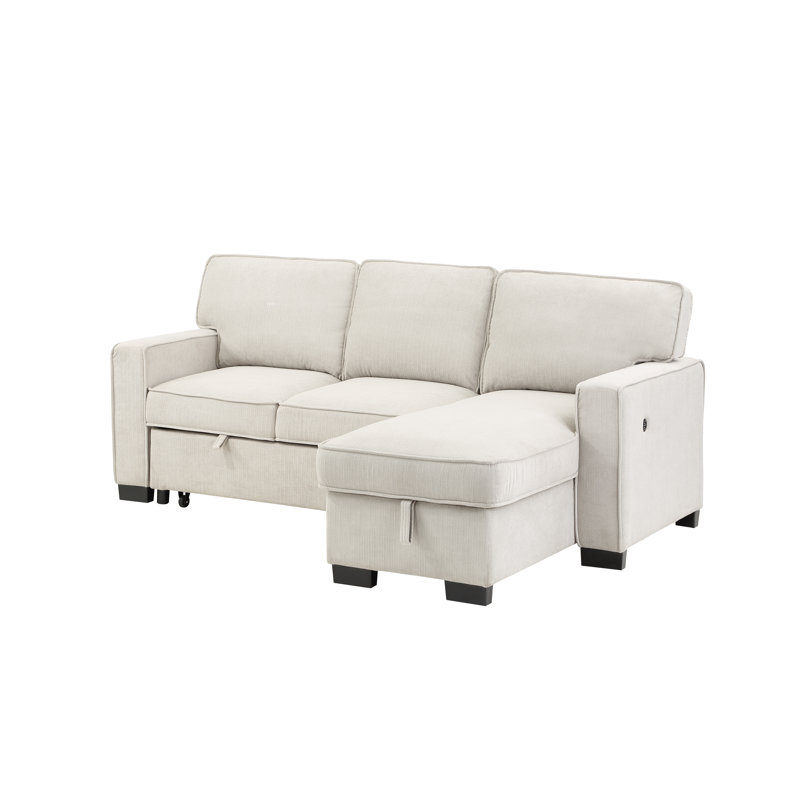 Toeterville Estelle Sleeper Sectional with Reversible Storage Chaise Drop-Down Table 2 Cup Holders and USB Ports  Fabric