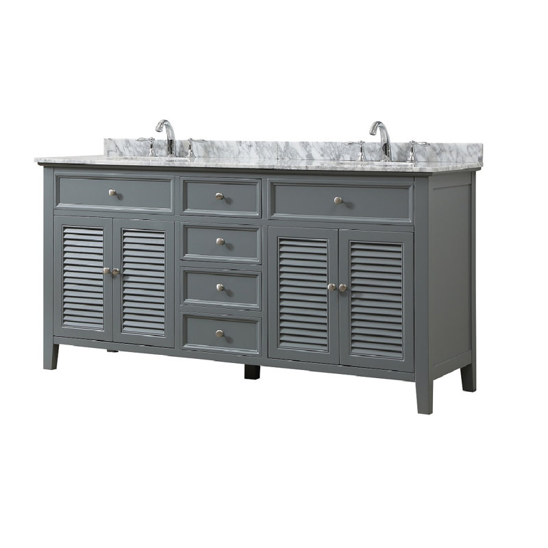 Ensemble de meuble-lavabo double 70 po Glover, Marbre de Carrare blanc, Gris