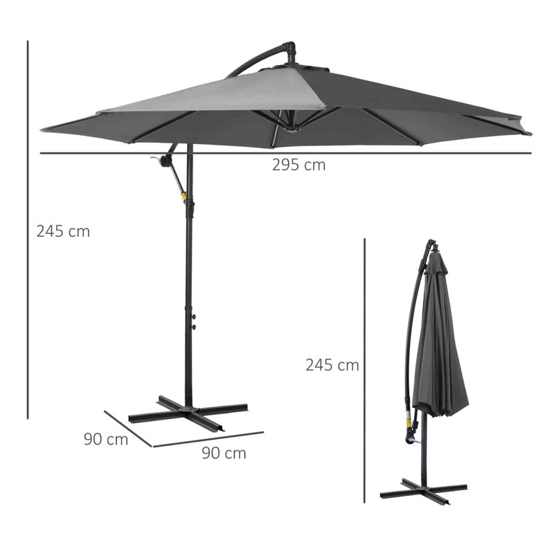 295cm Cantilever Parasol, Grey
