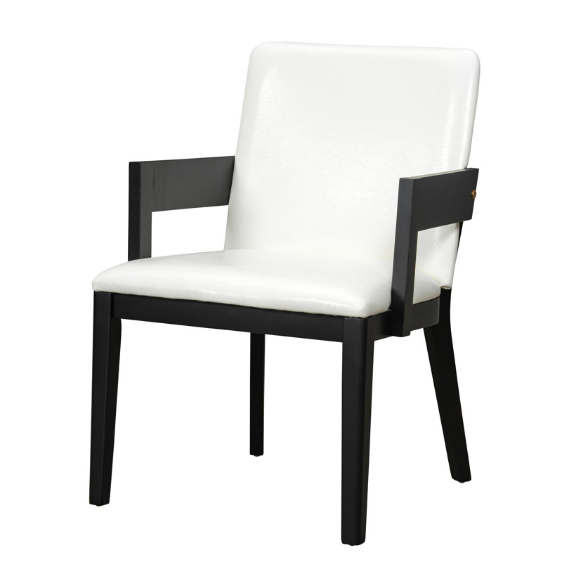 De 2 chaises en bois dur au fini noir et en similicuir brillant blanc, format ergonomique et confortable, Noir