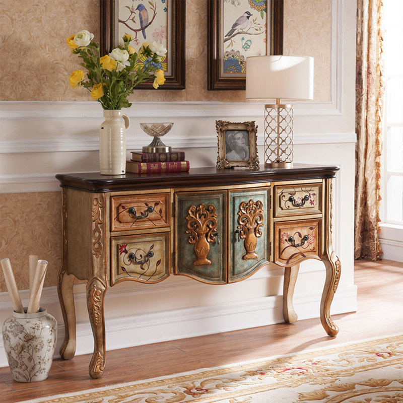 Armoire d'entrée multifonctionnelle de style américain, 35.03" H x 47.24" W x 17.51" D, Brown/Gold/Champagne