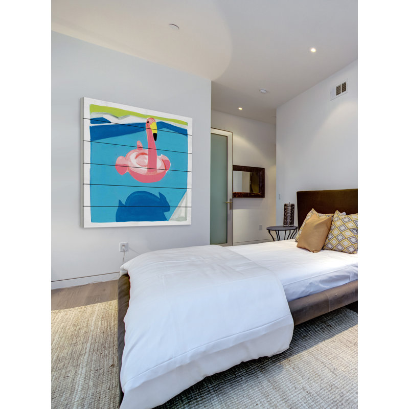 « pool float » par molly rosner, reproduction d’art sur bois blanc, H 32 po x l 32 po