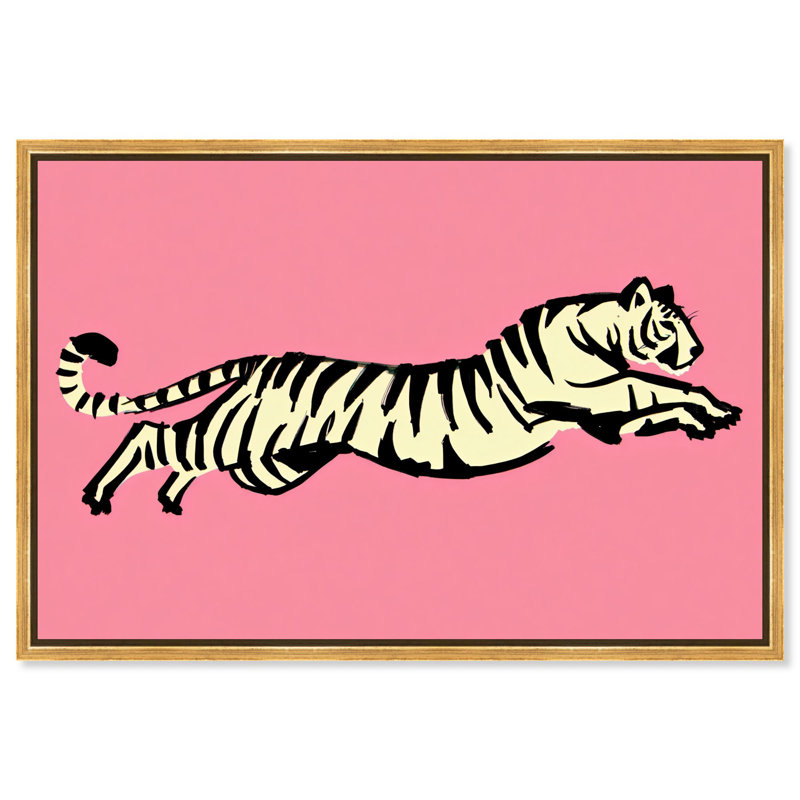 Décoration murale moderne impression sur toile "Pink Tiger" par Art Remedy, cadre doré, 45 x 30, H 31 po x l 46 po