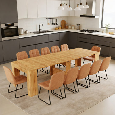Haakon 118‘’ Kitchen Dining Table Set with Chairs, Extendable Console Table With Extension Leaves Holder, Dining Room Table, Seats 2-12, Space-saving Long Folding Dining Table Furniture( Table+ 12 Chairs)