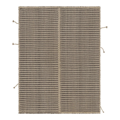 Rug & Kilim's Accent Kilim, Square Rug In Textural Slate Gray And Beige Stripes