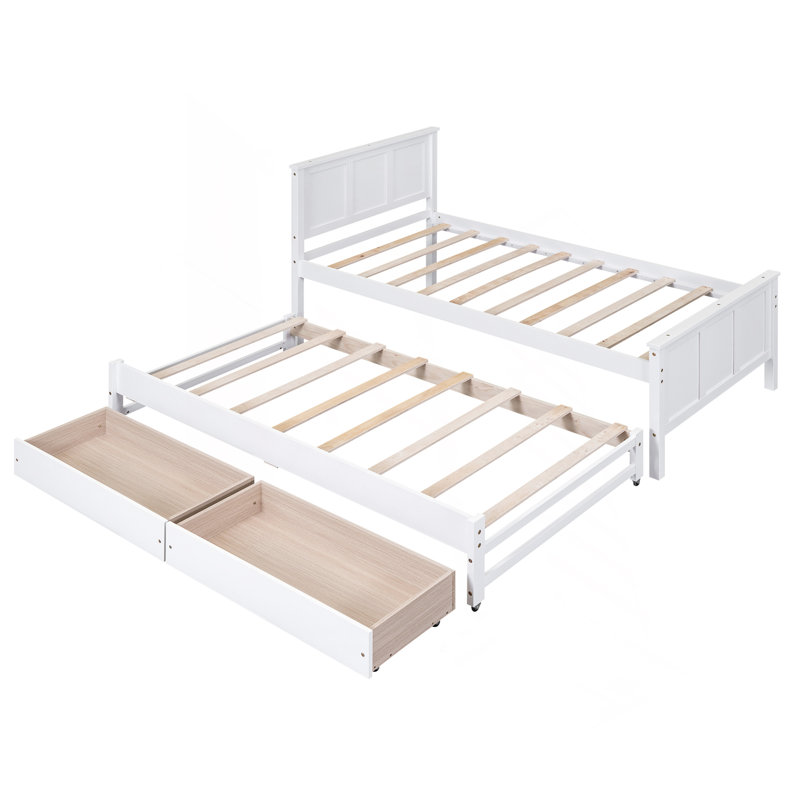 Lit plateforme simple avec lit gigogne et tiroirs, blanc