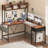 55 Inch L Shaped Desk With Power Outlet And Led Lights,Corner Gaming Desk With Storage Shelf,Computer Desk L Shape For Home Office-365951251